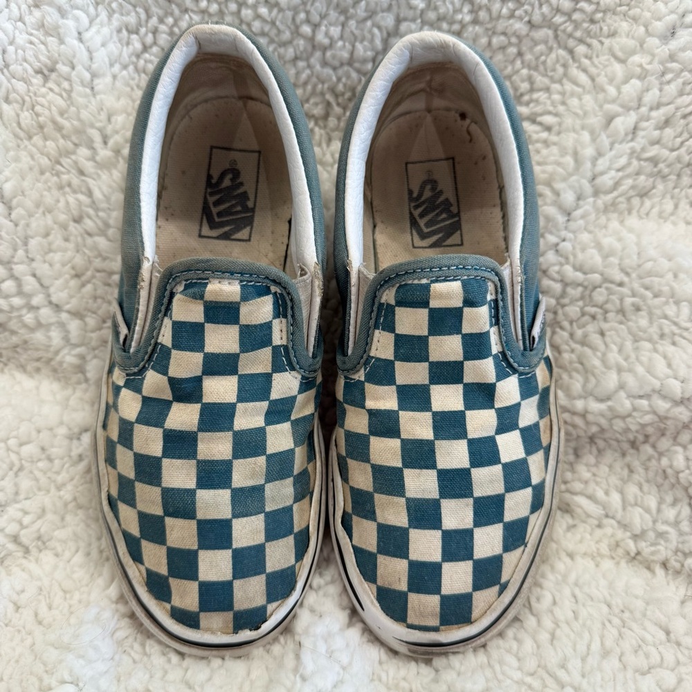Vans Kids Checkered Slip-On Shoes - Blue and White